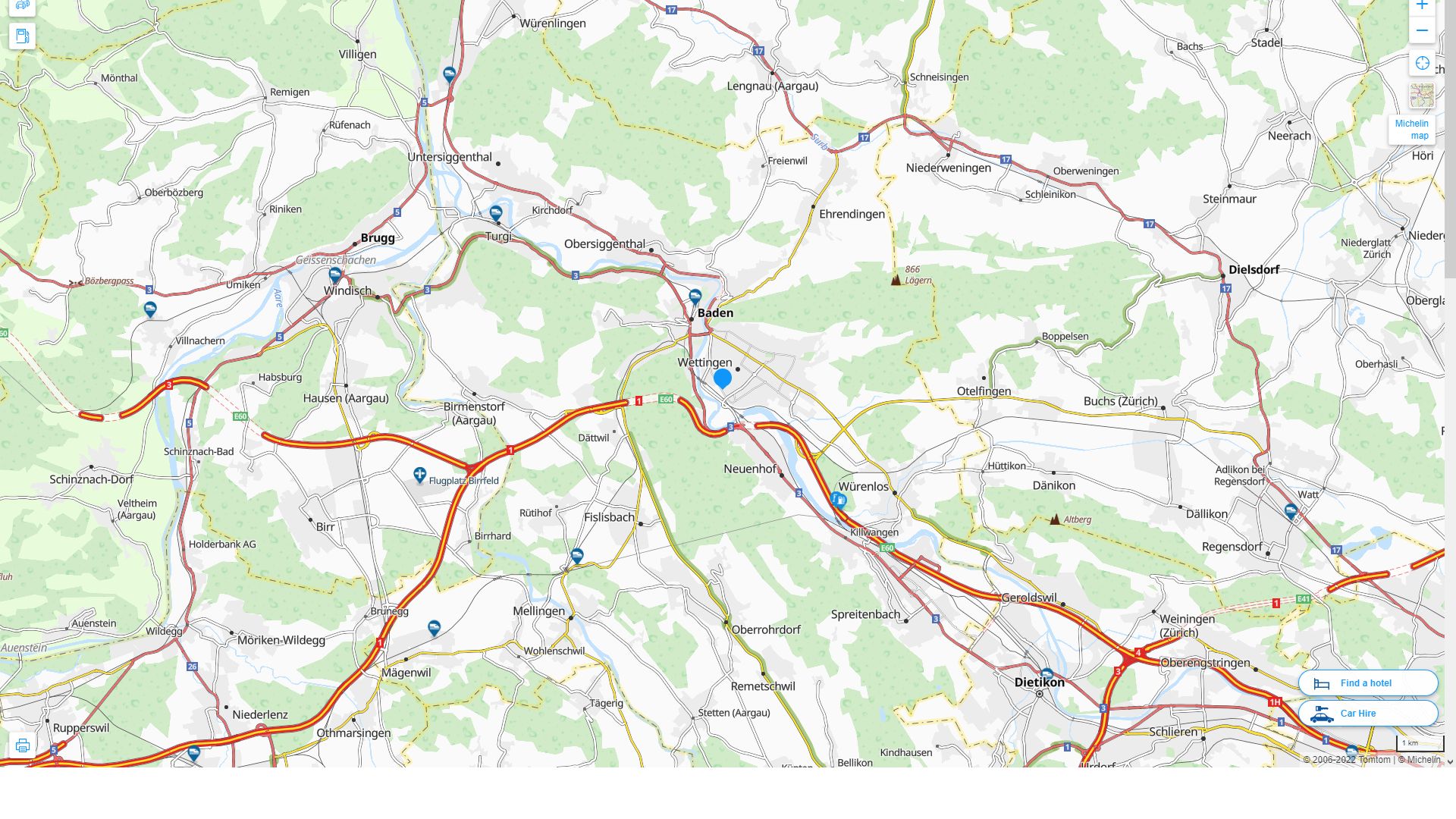 Wettingen Suisse Autoroute et carte routiere